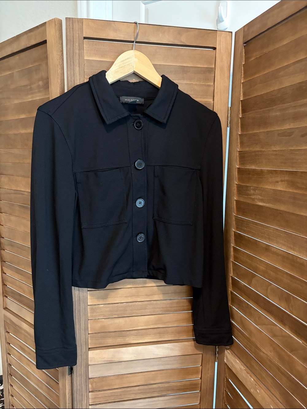 Halogen Black Cropped Button-Front Jean Jacket
